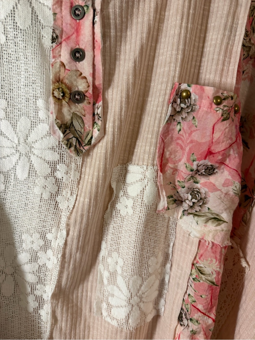 POL Pink Floral Patchwork Tunic Top - Picture 3 of 6